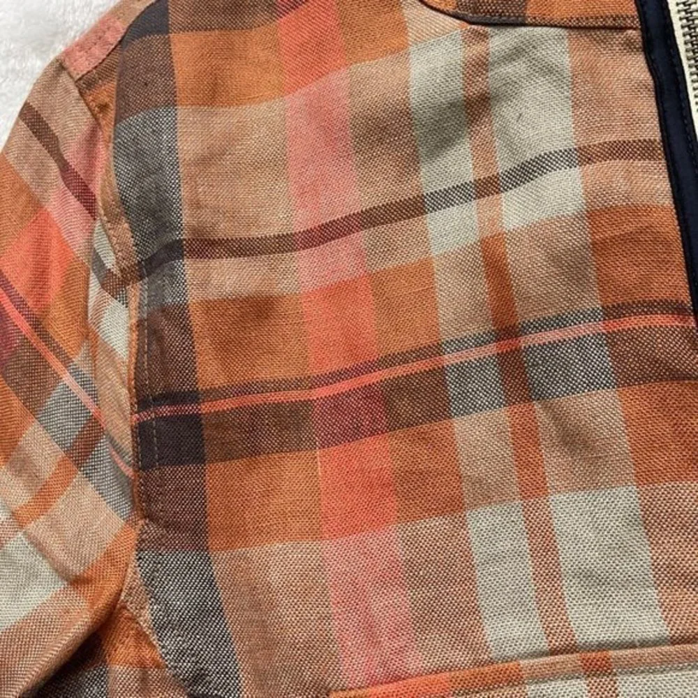 Bonobos Men's  Plaid Rust‎ Color Long Sleeve 100% Linen Anorak Size Small NEW